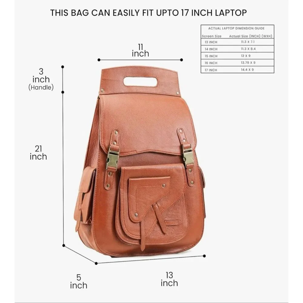 Handmade World Full Grain Leather Backpack for Men – 17” laptop, bag Busines Tra
